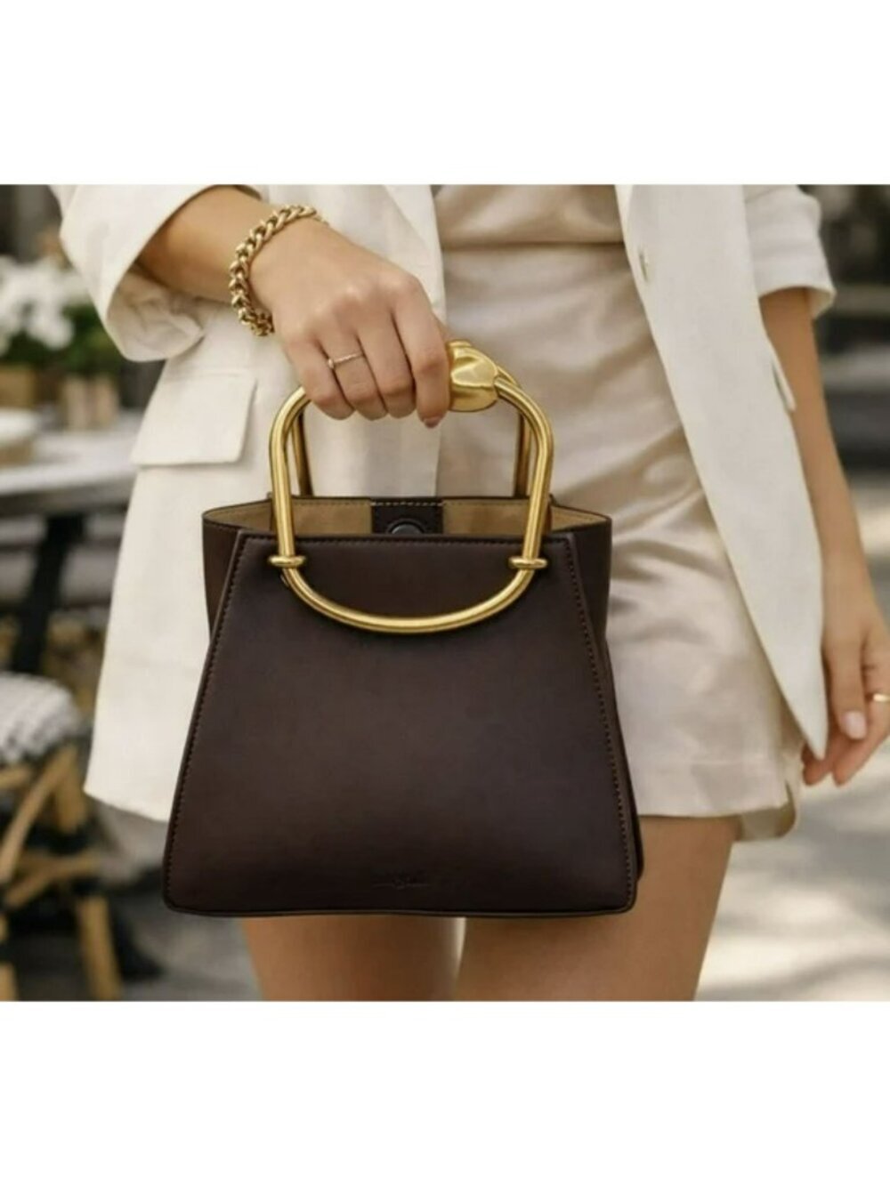 Cult Gaia $498 Maxine Brown Gold Handbag NEW